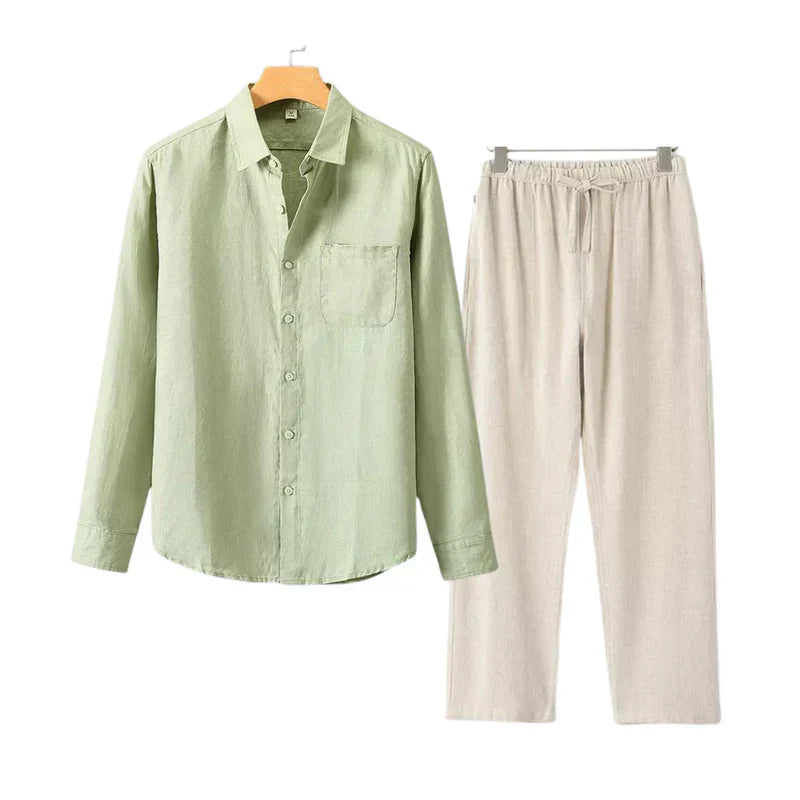 Elara Ave™ | Linen Combo Long-Sleeve Set