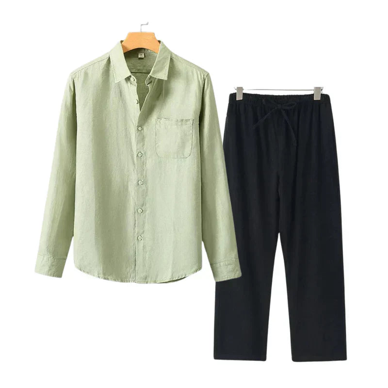 Elara Ave™ | Linen Combo Long-Sleeve Set