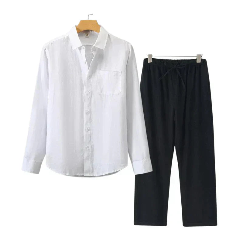 Elara Ave™ | Linen Combo Long-Sleeve Set