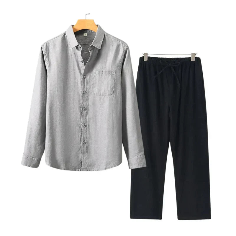 Elara Ave™ | Linen Combo Long-Sleeve Set