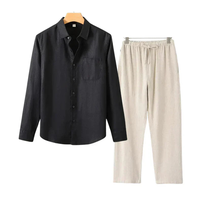 Elara Ave™ | Linen Combo Long-Sleeve Set