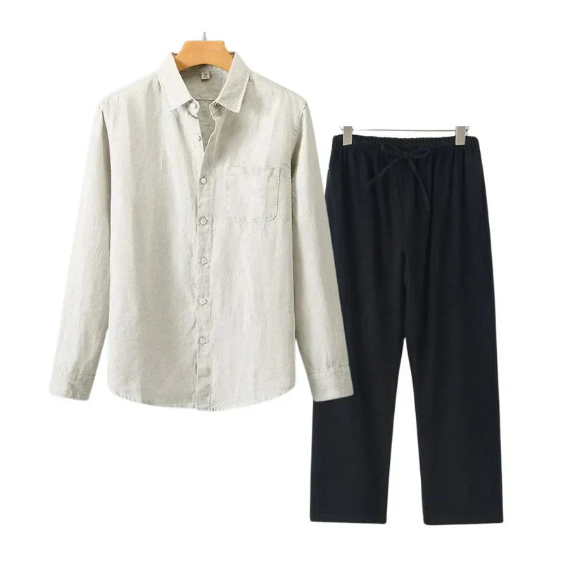 Elara Ave™ | Linen Combo Long-Sleeve Set