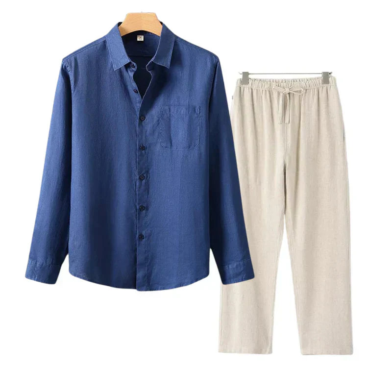 Elara Ave™ | Linen Combo Long-Sleeve Set