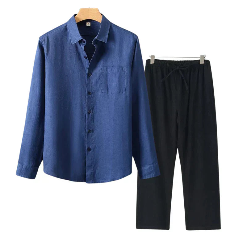 Elara Ave™ | Linen Combo Long-Sleeve Set