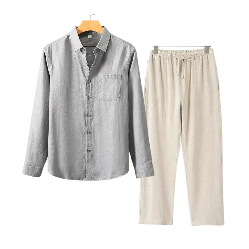 Elara Ave™ | Linen Combo Long-Sleeve Set